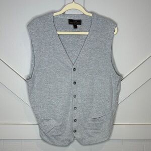 Jos A Bank Reserve Cotton Silk Gray Knit Sweater Vest V Neck Button Front Pocket